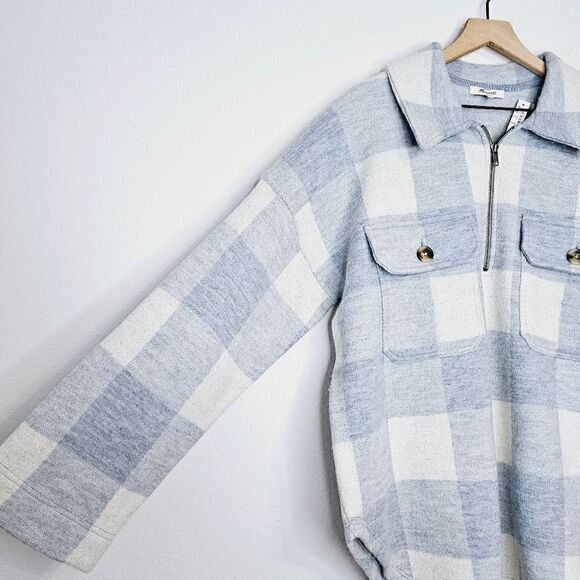 New! Madewell Boiled Wool Half-Zip Popover Sweater Buffalo Check Shacket Jacket - Picture 10 of 14
